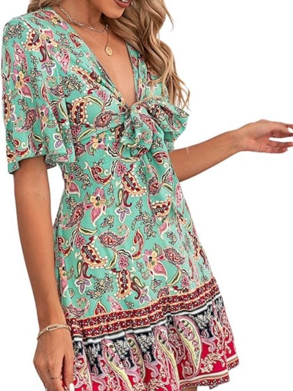 SHEIN Mint Paisley Boho Dress